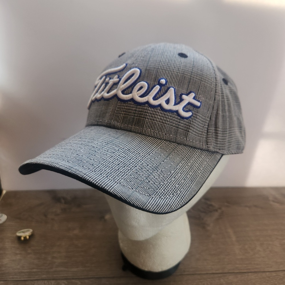 Titleist Golf Embroidered Logo Grey Plaid Strapback Adjustable Baseball Hat Cap